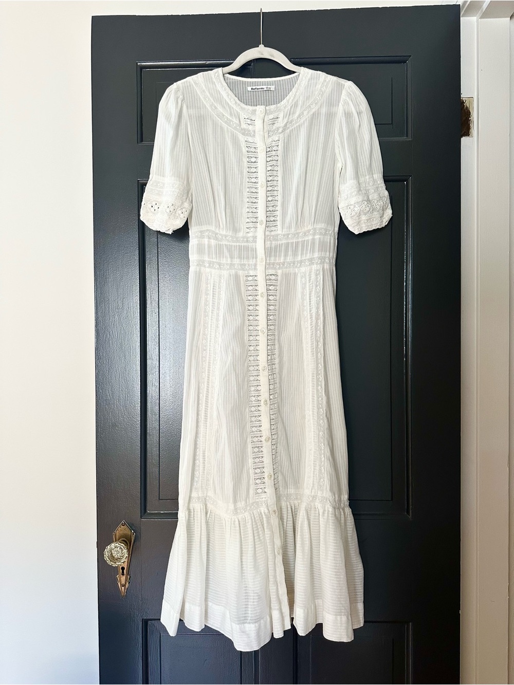 Reformation White Lace-Trim Maxi Dress - 100% Organic Cotton Size 2